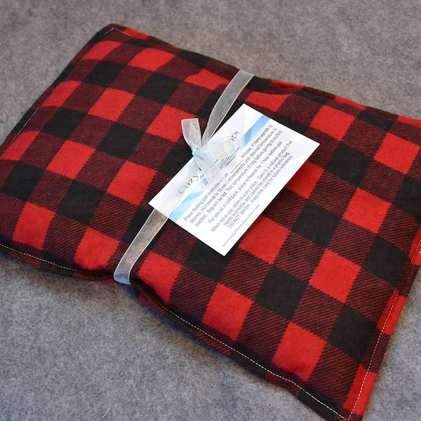 FLANNEL Microwave Heating Pad, Large Corn Bag, Microwave Heat Pack, Bed Warmer, Corn Heated Bag -- Large 10x14 --  Flannel Red Buffalo Plaid