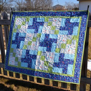 Boy Baby Quilt - Gender Neutral Quilt - Blue and Green Nursery - Outer Space Blanket - Lullaby Land Nursery Blanket - Baby Shower Gift