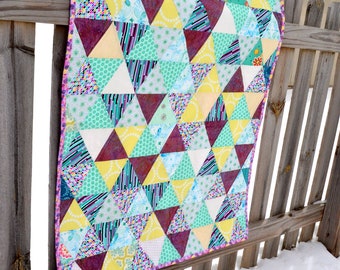 CLEARANCE Baby Girl Quilt - Modern Patchwork - Bright Baby Blanket -- Triangle Baby Quilt - Purple, Yellow Baby Blanket - Baby Shower Gift