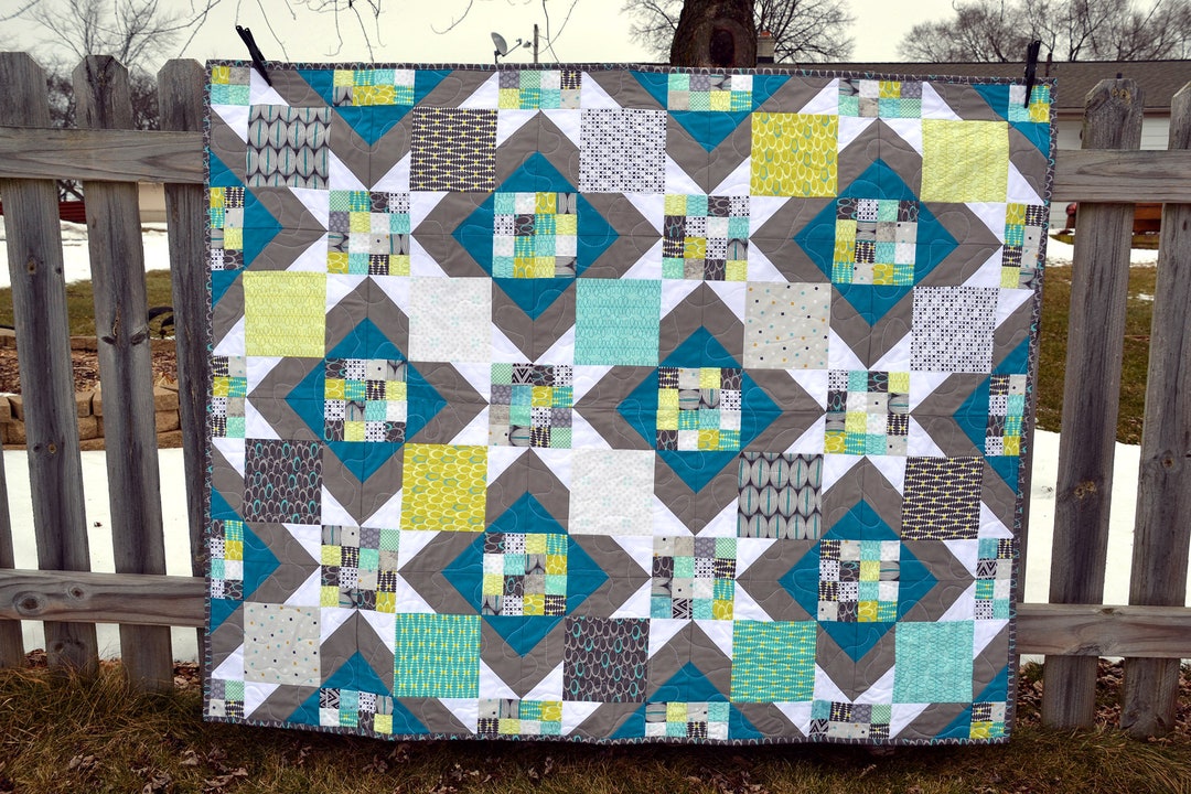 Handmade Lap Quilt, Throw Blanket, Modern Patchwork - Hidden Pinwheels ...