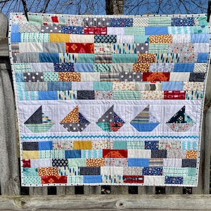 Sailboat Nautical Baby Quilt - Red Blue Green Boy Quilt - Modern Patchwork -  Toddler Quilt - Nautical Nursery Theme - Baby Boy Blanket Boat