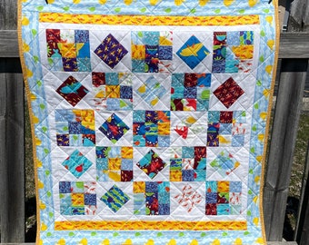 Baby Quilt - Modern Patchwork - Baby Blanket -- Bright Colors - Red, Orange, Blue, Yellow, Purple - Baby Shower Gift -- Beach Adventures