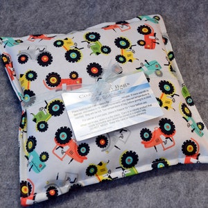 Heating Pad, Corn Bag, Microwavable Heat Pack, Hot Cold Therapy Pillow, Muscle Aches, Spa Gift, Child Snuggler -- Small 9x9 -- Kids Tractor