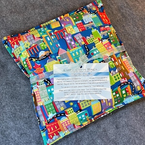 Heating Pad, Corn Bag, Microwavable Heat Pack, Hot Cold Therapy Pillow, Muscle Aches, Spa Gift, Child Snuggler -- Small 9x9 -- City Scape