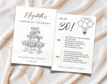 Birthday Weekend Itinerary Template: Elegant Celebration Schedule (Canva Editable, Digital Download)