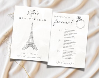 Paris Bachelorette Party Itinerary | Editable Canva Template | Instant Download | Bachelorette Weekend Invite