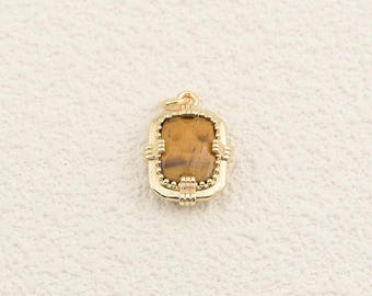 Classic Tiger Eye Pendant with 18K Gold Filled Border Highlighting Golden Brown Gemstone Surface for Jewelry Design Projects 14.5x20mm