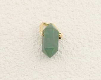 Crafted Green Aventurine Gemstone Charm Featuring Pointed Crystal Shape and 18K Gold Filled Detail for Necklace Making 13x23.5mm