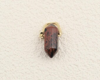 Earth Tone Red Black Stone Pendant with Polished Point Shape and 18K Gold Filled Bail for Custom Necklace 13x23.5mm