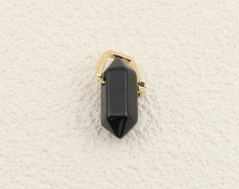 Natural Black Agate Charm Featuring Double Point Shape and 18K Gold Filled Bail for Jewelry Design 13x23.5mm