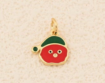 Golden Joy 18K Gold Filled Red Green Enamel Santa Charm for Handmade Christmas Jewelry Creations 11x11mm