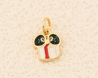 Sparkle Box 18K Gold Filled Enamel Gift Pendant with Black Bow for Handmade Holiday Jewelry Projects 8.5x10mm