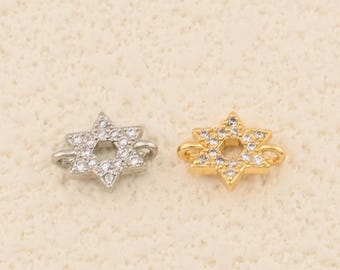Delicate Six Point Star Connector in 18K Gold Filled featuring Pave CZ Accents for Necklaces And Bracelets 8x10mm