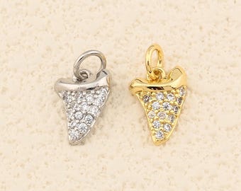 Fashion Shark Tooth Pendant with Glittering CZ for Stylish Necklace or Bracelet Customization 8x11.5mm