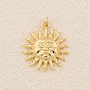 18K Gold Filled Sun Pendant with Bold Face Design Perfect for Astrology and Horoscope Inspired Jewelry 24x28mm