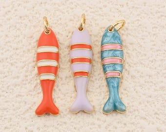 Elegant 18K Gold Filled Multicolor Fish Charm with Enamel Finish for Summer Beach Inspired Jewelry Gift 6x24mm