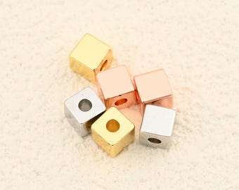 Geometric 18K Gold Plating Square Cube Spacer Beads in Mixed Metal Tones for Bracelet Making Supply 5x5x5mm 10Pcs