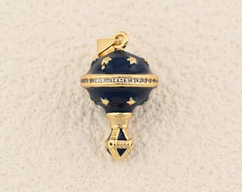 Celestial Planet Pendant with Star Accents in Deep Enamel and 18K Gold Filled Astral Design 14x23mm