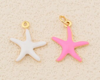 18K Gold gefüllter Seestern-Anhänger mit Emaille-Finish für handgemachten Schmuck und Beach Style Crafts 16 x 18 mm