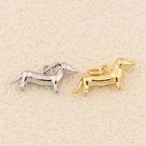 Slim Dachshund Pendant 18K Gold Filled And Silver Finish Dog Charm For Pet Lovers Handmade Jewelry 18.5x8.5mm