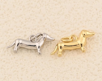 Slim Dachshund Pendant 18K Gold Filled And Silver Finish Dog Charm For Pet Lovers Handmade Jewelry 18.5x8.5mm