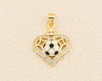 Delicate Love Inspired Pendant with Football Motif and Sparkling Zircon Heart Frame Jewelry 18x23mm