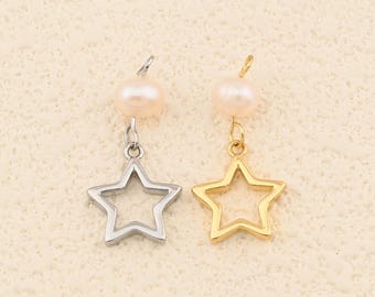 Stylish Openwork Star Pendant with Pearl Element in 18K Gold Filled for Trendy Handmade Jewelry Supplies 12x23mm