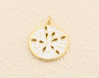 Unique Circular Enamel Pendant in 18K Gold Plated Style Featuring Delicate Cutout Pattern for Handcrafted Accessories 21mm