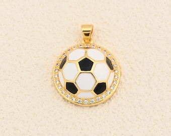 Sophisticated Round Pendant Showcasing Football Design with Brilliant Stone Accents 20mm
