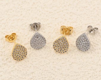 Stylish Gold and Silver Teardrop Studs with Shiny Crystal Accents Ideal for Gift and Daily Look 10x11mm