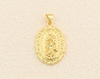 Catholic Saint Pendant in 18K Gold Filled with Sacred Relief Design for Devotional Jewelry Pieces 17x26mm