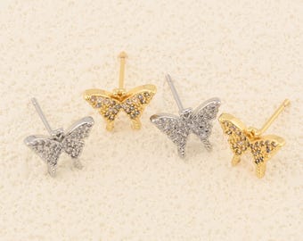 Elegant 18K Gold Filled Butterfly Stud Earrings with Sparkling Zircon Crystals for Everyday Glamour 10x13mm