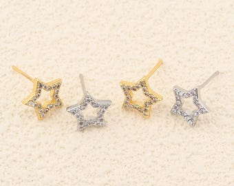 Trendy Gold and Silver Star Earrings Featuring Crystal Shine Perfect for Minimalist Chic Style 8x10mm