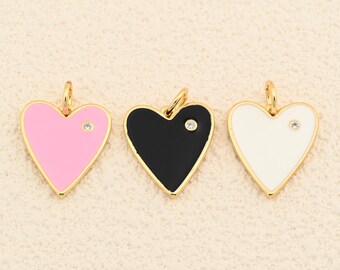 Unique Colorful Heart Pendant Featuring Tiny Zircon Accent in 18K Gold Plated Style Ideal for Handmade Accessories 16x18mm