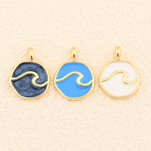 Coastal Wave Charm with Enamel Color 18K Gold Filled Ocean Pendant for Necklace Bracelet Design 14mm