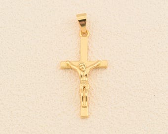 Classic Gold Crucifix Pendant 18K Gold Filled Religious Cross Charm for Faith Jewelry and Daily Wear 24x48mm