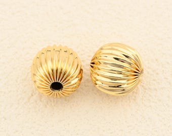 Mirror 18K Gold Plating Ribbed Ball Bead Spacer with Rounded Shape for Elegant Bracelet Crafting 15.5x16mm 10Pcs