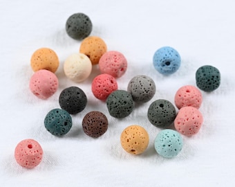 Assorted Color Lava Stone Beads in Round Shape for Essential Oil Diffuser Bracelets and DIY Jewelry Making