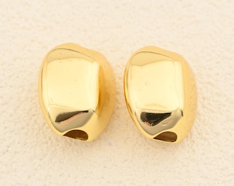Sculptural 18K Gold Plating Smooth Nugget Spacer Bead with Large Hole for Bracelet Craft Designs 20x23mm