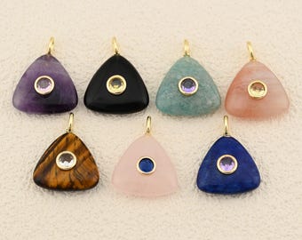 Handmade Triangle Gemstone Pendant with Smooth Edges and Crystal Setting for DIY Jewelry 21x27mm