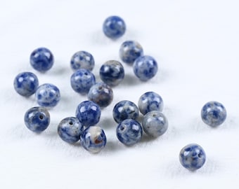 Natural Sodalite Blue Round Beads with White and Grey Speckled Pattern for Healing Jewelry and DIY Projects