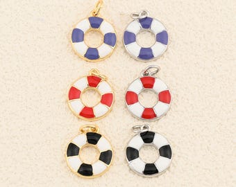 Marine Inspired Lifebuoy Pendant With Color Enamel Finish 18K Gold Filled Charm For Creative Jewelry Making 13mm