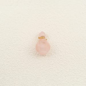 Rose Quartz Perfume Bottle Pendant, Pale Pink Faceted Gem Vial Charm with 18K Gold Filled-tone Cap for Necklace or Bracelet 16.5x33mm