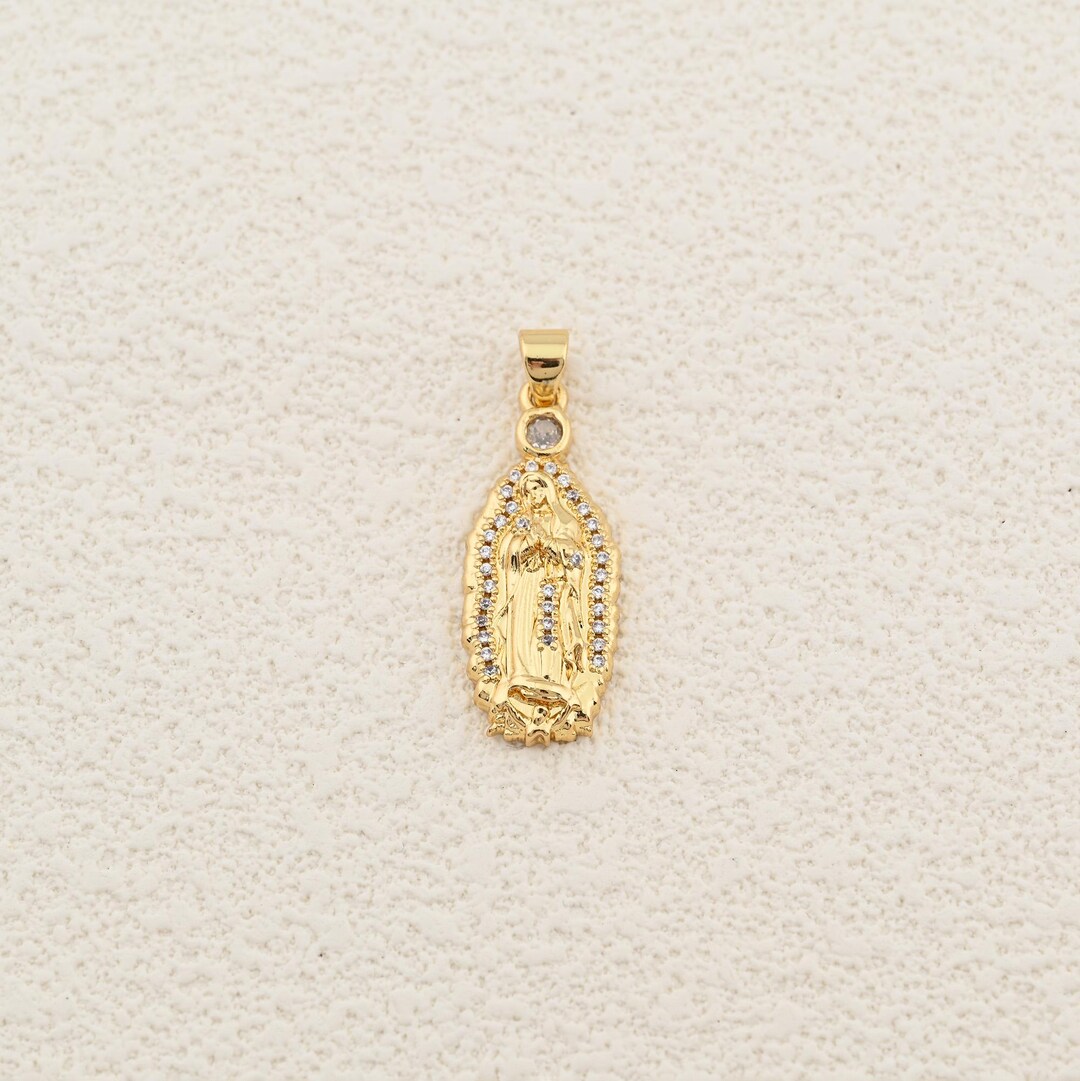 Elegant 18K Gold Filled Virgin Mary Pendant With Cubic Zirconia Halo ...