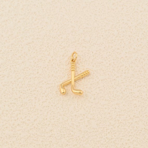 Classic 18K Gold Filled Ice Hockey Stick Pendant with Smooth Finish Perfect Charm for Hockey Lovers 12.5x20mm