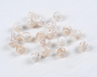 Cream White Cut Surface Beads with Symbolic Eye Motif for Handmade Bracelet and Spiritual Necklace Crafts