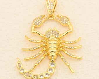 Desert 18K Gold Plating Scorpion Charm with Crystal Claws for Western Necklace Jewelry Projects 38x45mm