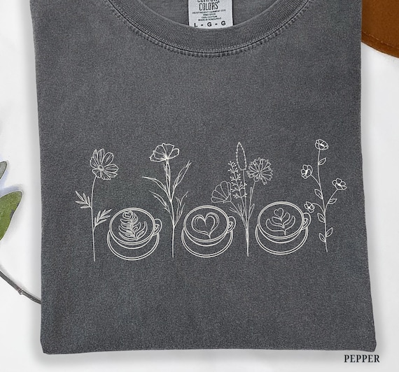 Espresso Coffee Shirt Botanical Wildflower Tee, Barista Gift Aesthetic Latte Art T-shirt, Iced Coffee Lover Gift, Comfort Colors 1717 Shirt