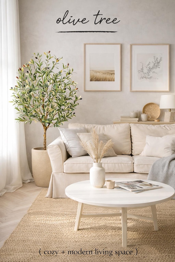 Artificial Olive Tree, Tall Indoor Fake Plant with Realistic Trunk, Leaves, Fruits and Planter, Faux Potted Tree for Home Decor Bedroom