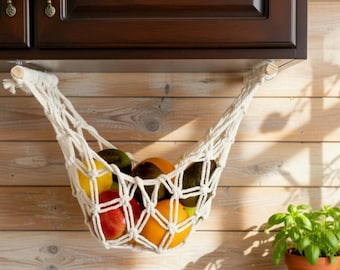 The Original Macrame Fruit Hammock, Hanging Fruit Basket- smaller weave